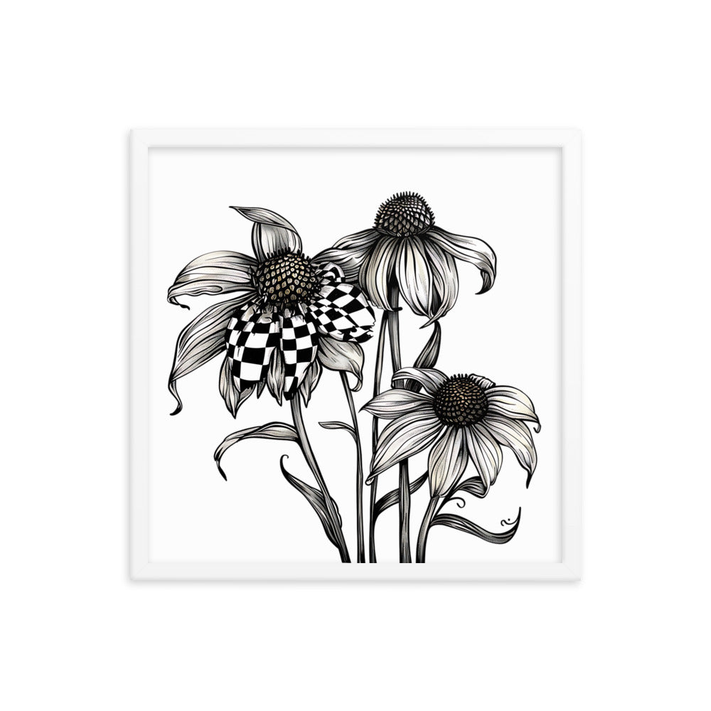 Framed B&W Flowers Poster