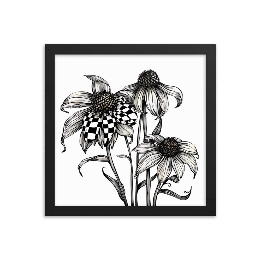 Framed B&W Flowers Poster