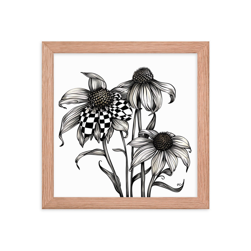 Framed B&W Flowers Poster