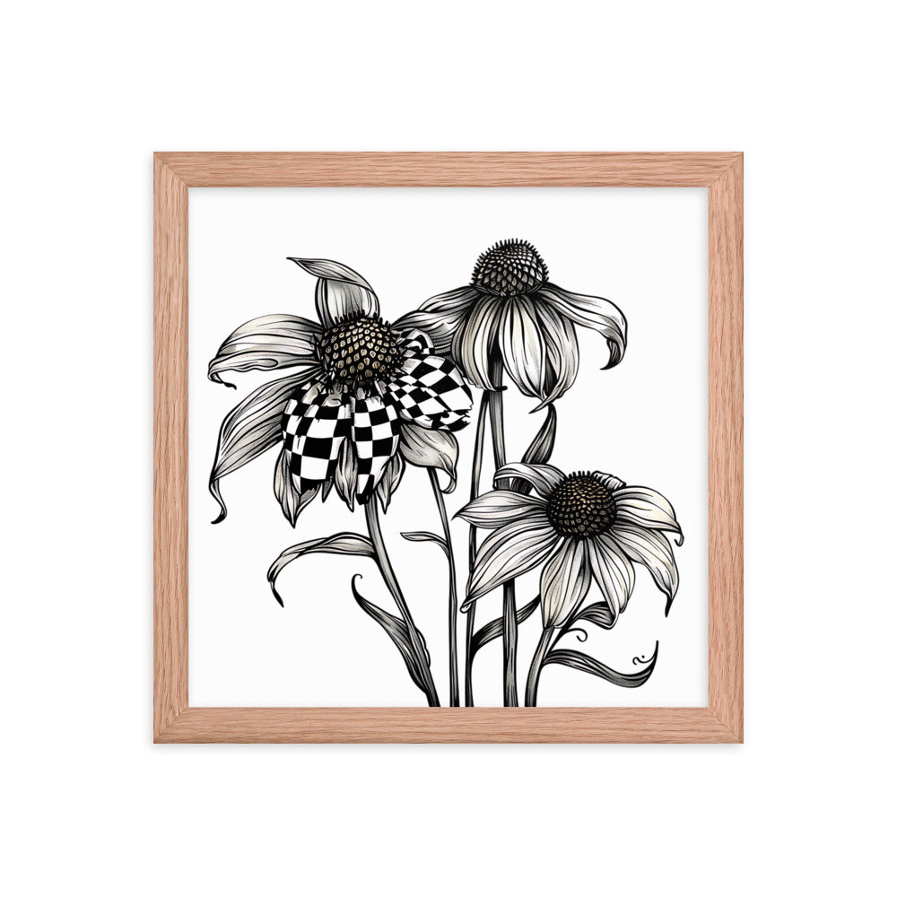 Framed B&W Flowers Poster