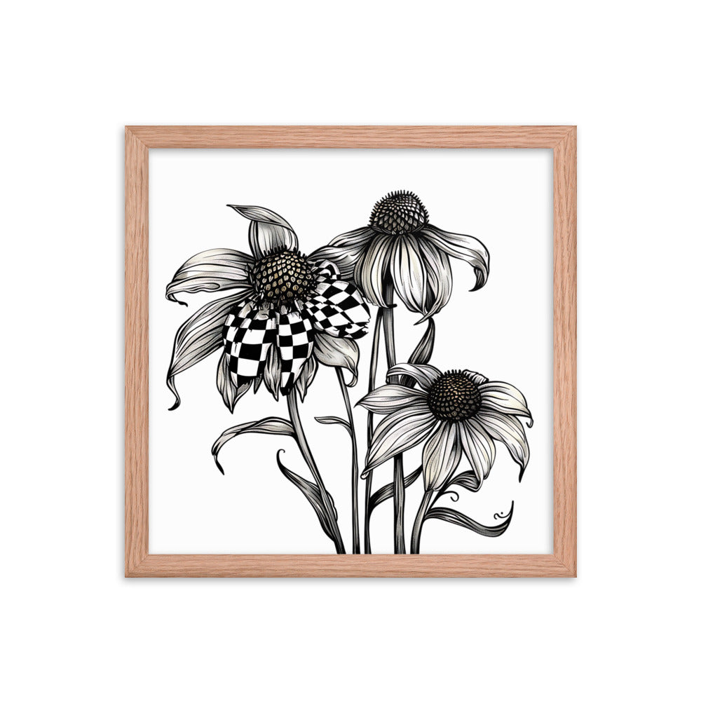 Framed B&W Flowers Poster