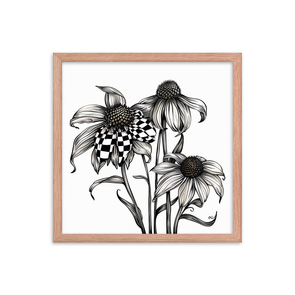 Framed B&W Flowers Poster