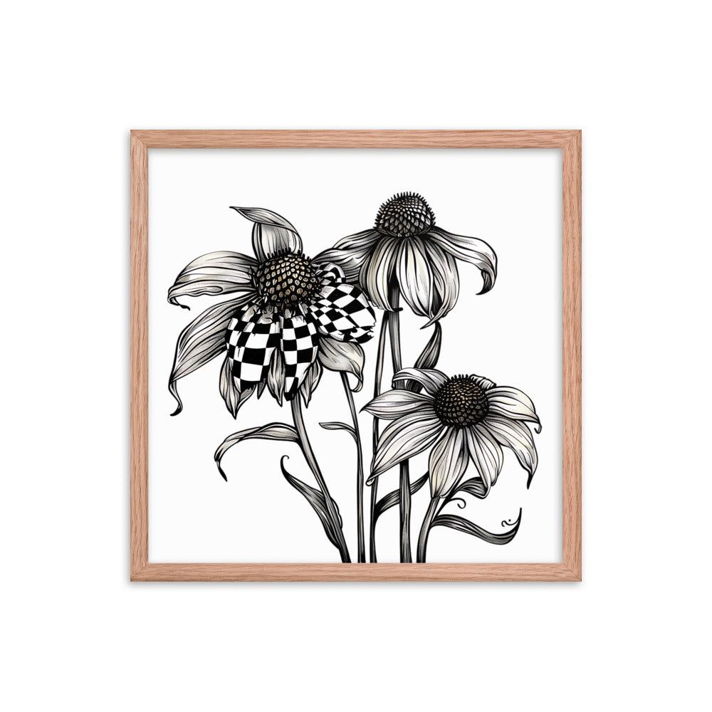 Framed B&W Flowers Poster