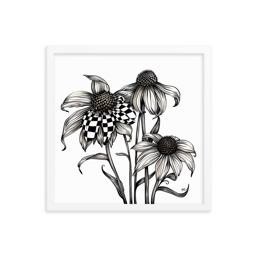 Framed B&W Flowers Poster